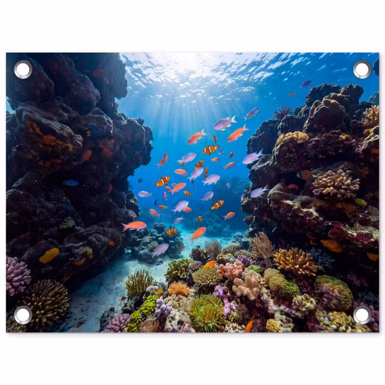 Tuinposter - Vis - Koraalrif - Onderwater - Levendig - Blauw — 1