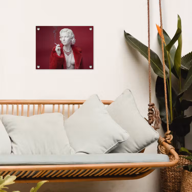 Tuinposter - Vrouw - Bontjas - Mode - Klassiek - Rood — 5