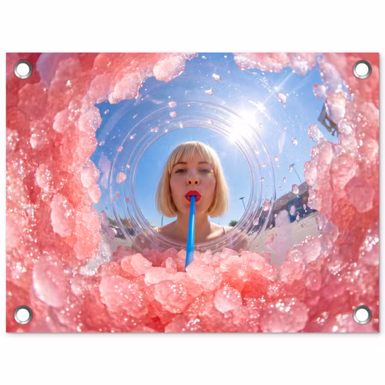 Tuinposter - Vrouw - Drank - Zomer - Roze - Blauw — 1