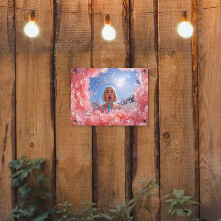 Tuinposter - Vrouw - Drank - Zomer - Roze - Blauw — 2