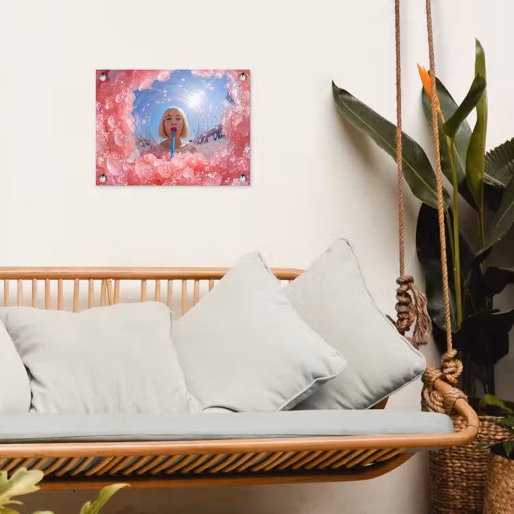Tuinposter - Vrouw - Drank - Zomer - Roze - Blauw — 5