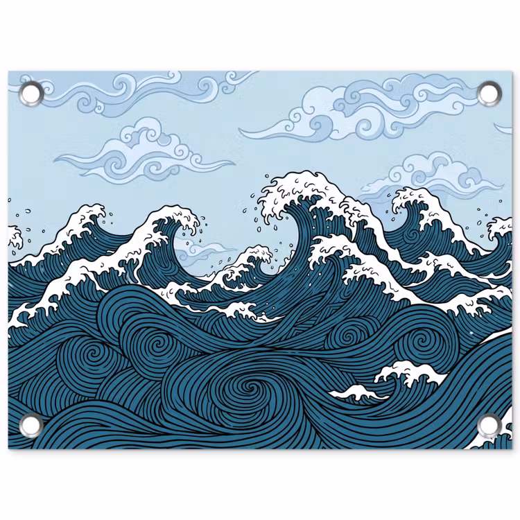 Tuinposter - Zee - Golven - Japans - Natuur - Blauw — 1