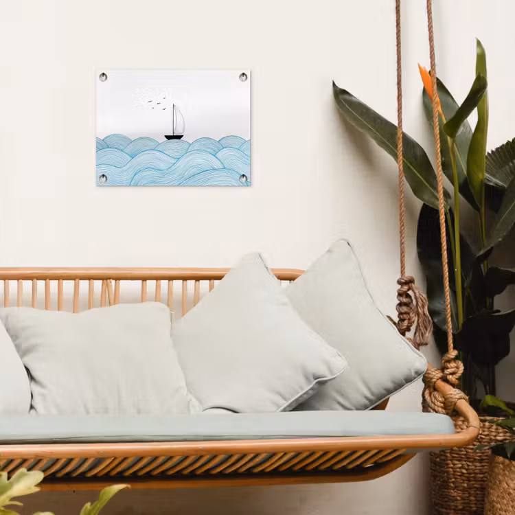 Tuinposter - Zeilboot - Golven - Zee - Illustratie - Blauw — 5