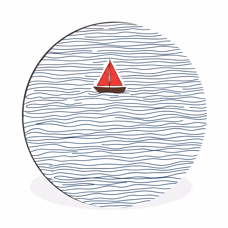 Wandcirkel - Aluminium - Boot - Water - Rood - Illustratie - Minimalistisch — 1