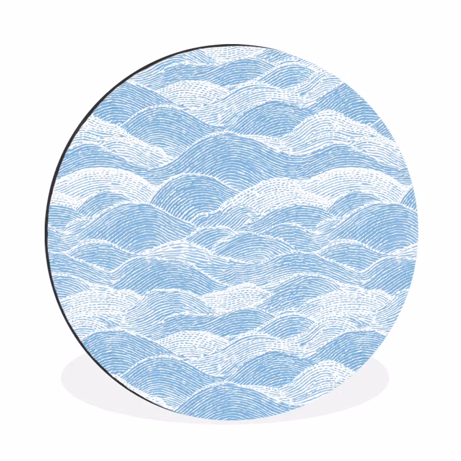 Wandcirkel - Aluminium - Blauw - Wit - Golven - Getekend — 1