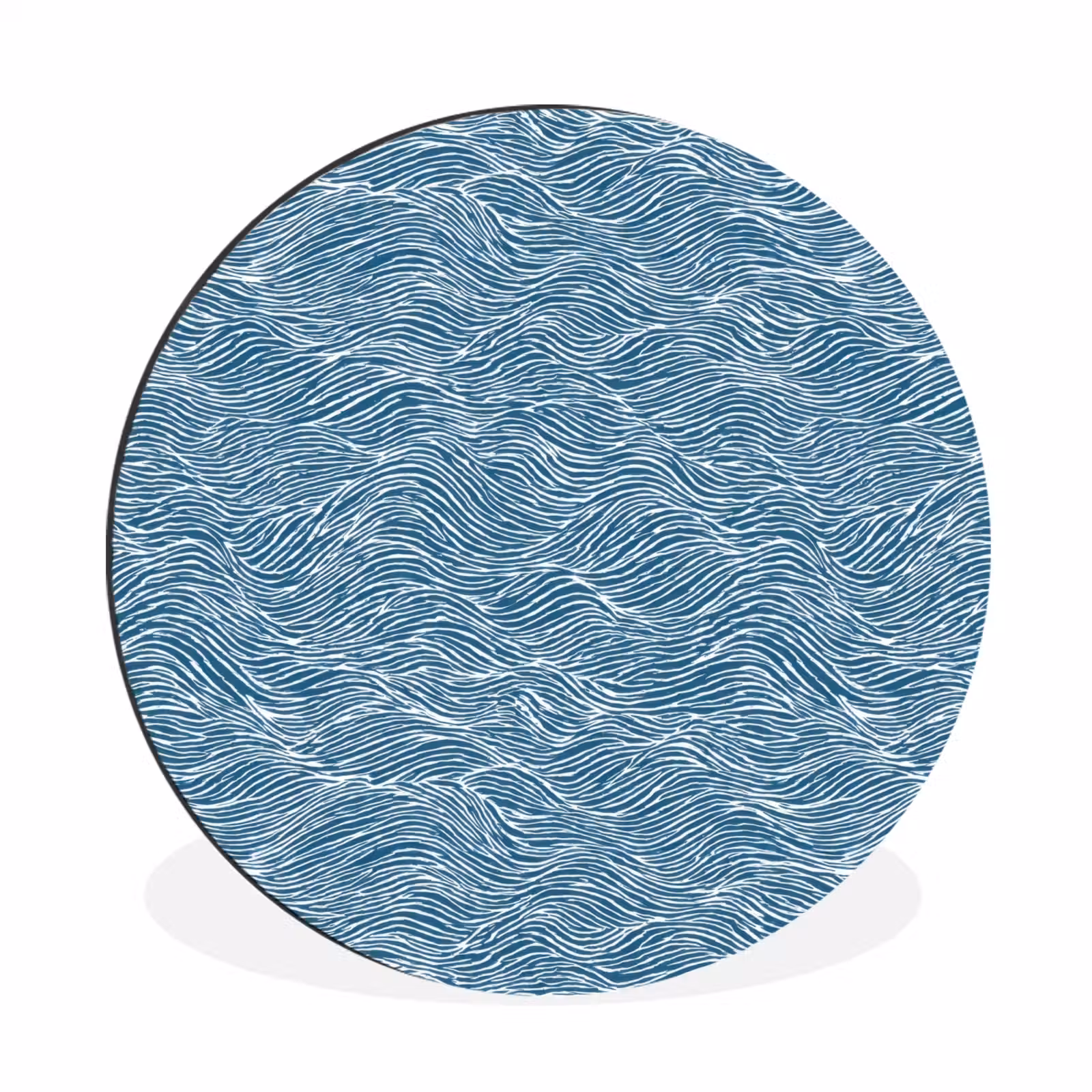 Wandcirkel - Aluminium - Blauw - Wit - Golven - Getekend - Textuur — 1