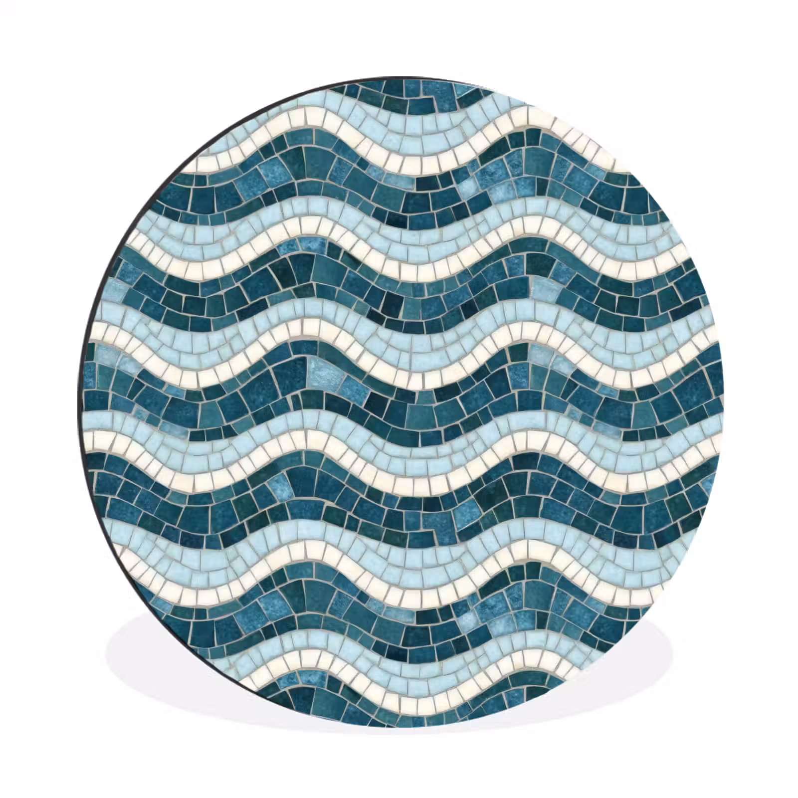Wandcirkel - Aluminium - Blauw - Wit - Mozaïek - Golvend — 1