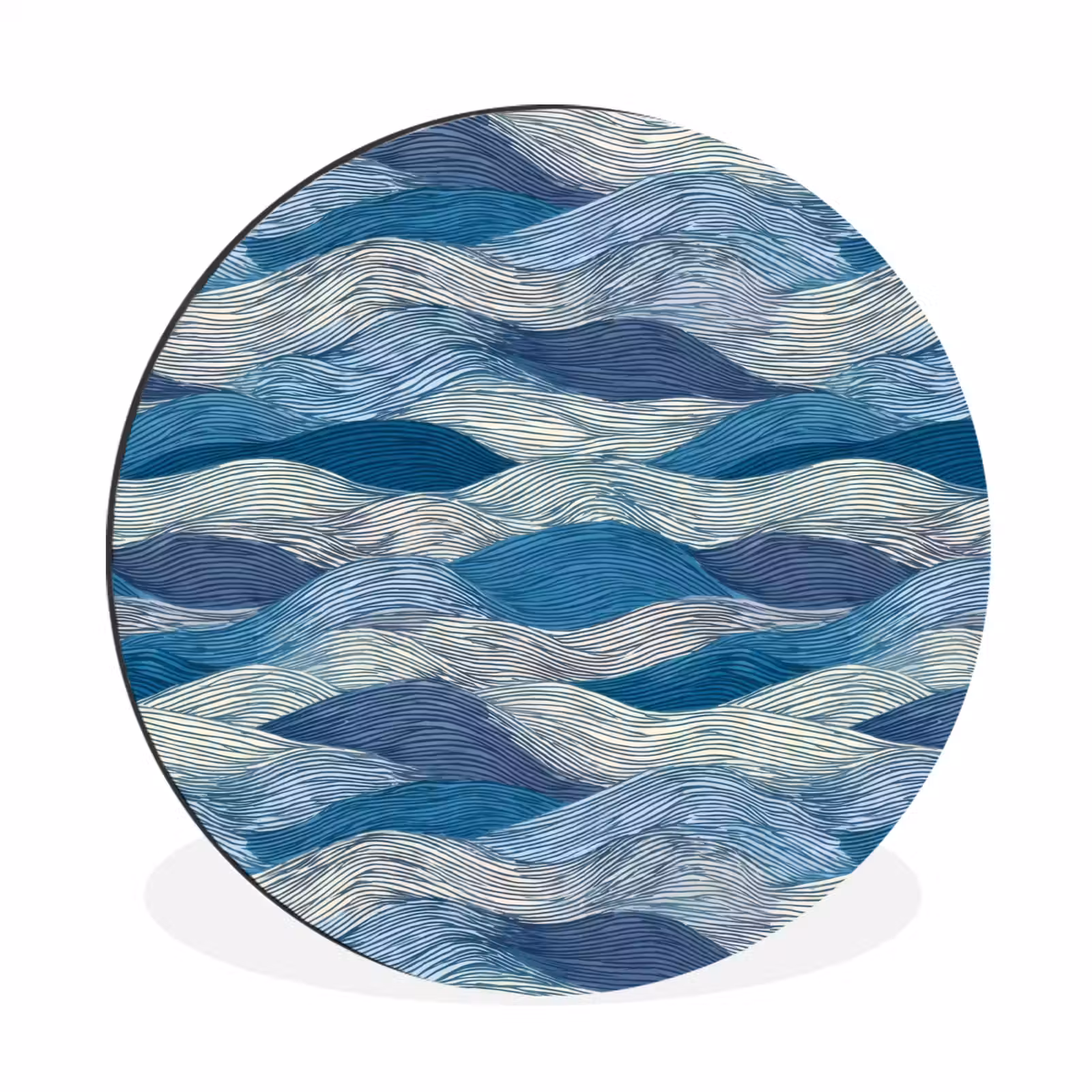 Wandcirkel - Aluminium - Getekend - Blauw - Wit - Golvend - Streepjes — 1