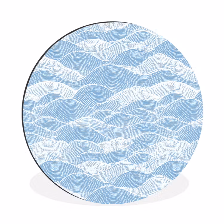 Wandcirkel - Aluminium - Blauw - Wit - Golven - Getekend — 1