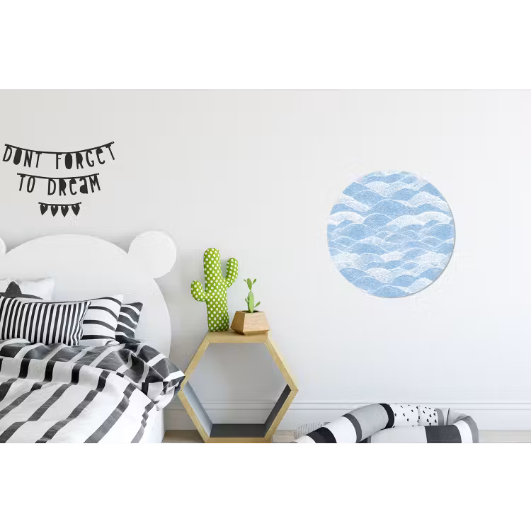 Wandcirkel - Aluminium - Blauw - Wit - Golven - Getekend — 5