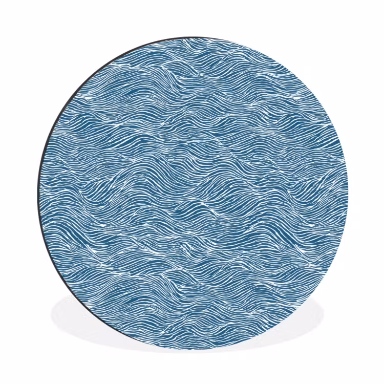 Wandcirkel - Aluminium - Blauw - Wit - Golven - Getekend - Textuur — 1