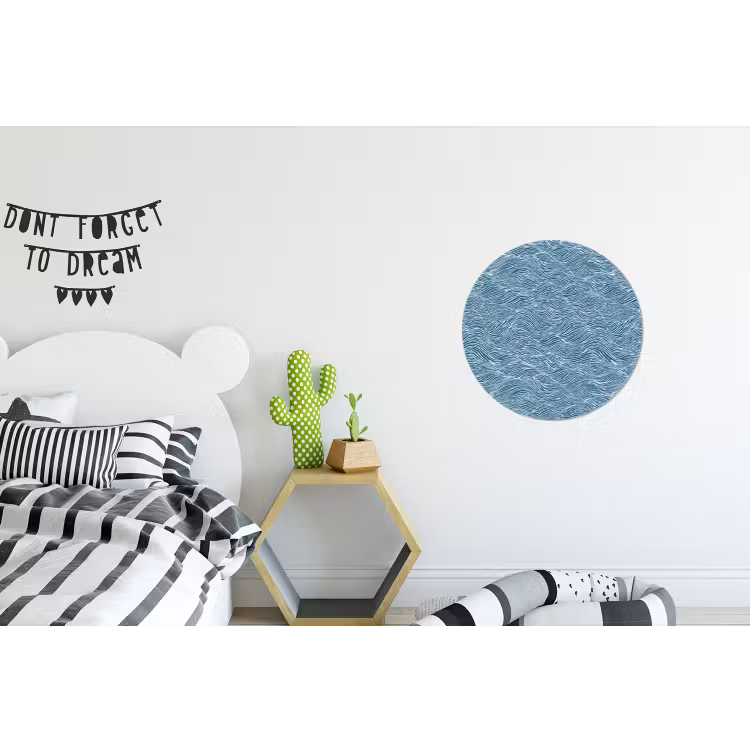 Wandcirkel - Aluminium - Blauw - Wit - Golven - Getekend - Textuur — 5