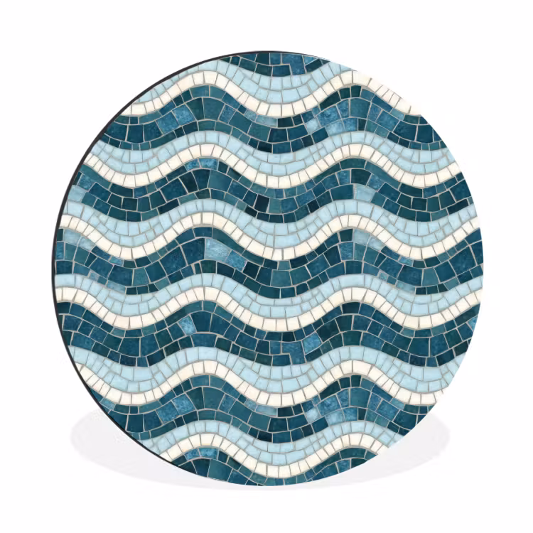 Wandcirkel - Aluminium - Blauw - Wit - Mozaïek - Golvend — 1