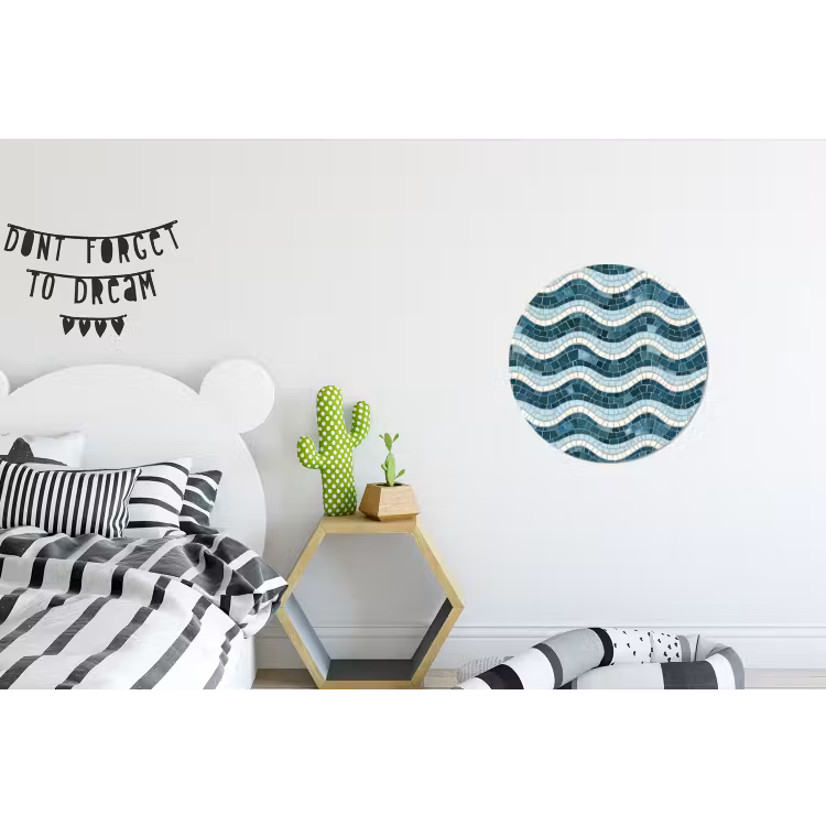 Wandcirkel - Aluminium - Blauw - Wit - Mozaïek - Golvend — 5