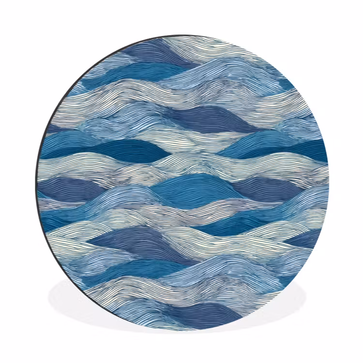Wandcirkel - Aluminium - Getekend - Blauw - Wit - Golvend - Streepjes — 1