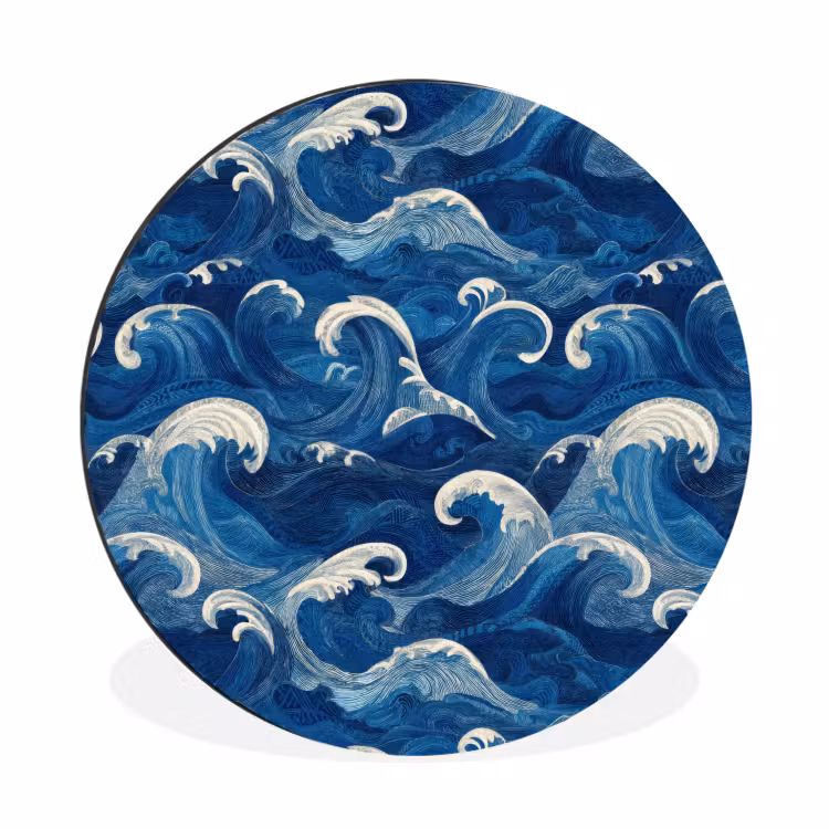 Wandcirkel - Aluminium - Japans - Oceaan - Golven - Blauw — 1
