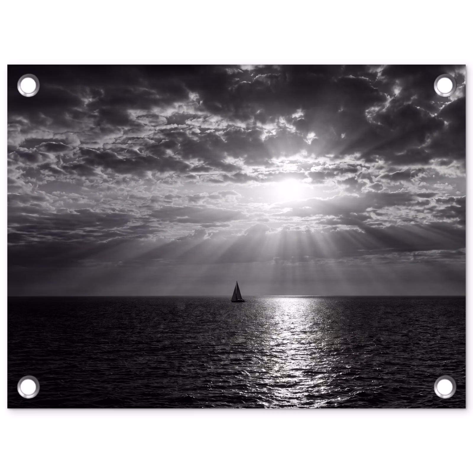 Tuinposter - Water - Boot - Lucht - Natuur - Zwart-wit — 1