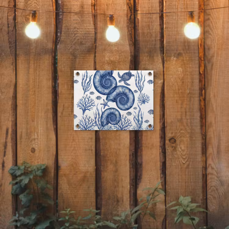 Tuinposter - Schelp - Spiraal - Zeeleven - Aquarel - Blauw — 2