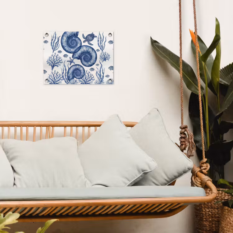 Tuinposter - Schelp - Spiraal - Zeeleven - Aquarel - Blauw — 5