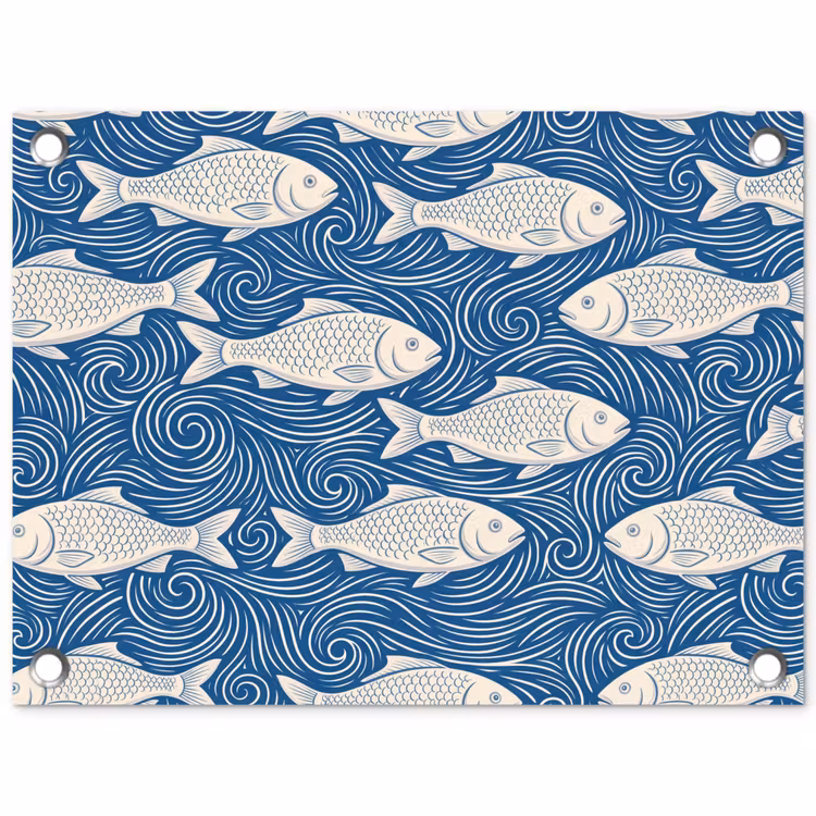 Tuinposter - Vis - Water - Patroon - Grafisch - Blauw — 1