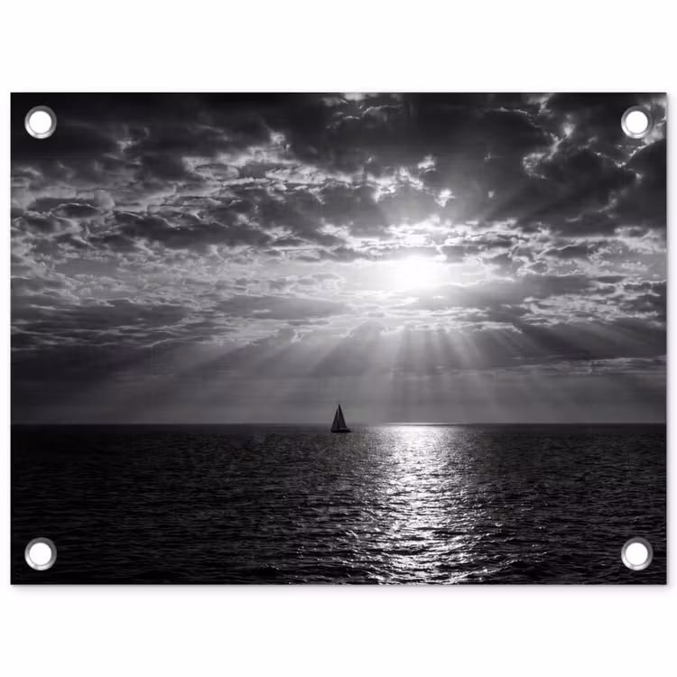Tuinposter - Water - Boot - Lucht - Natuur - Zwart-wit — 1