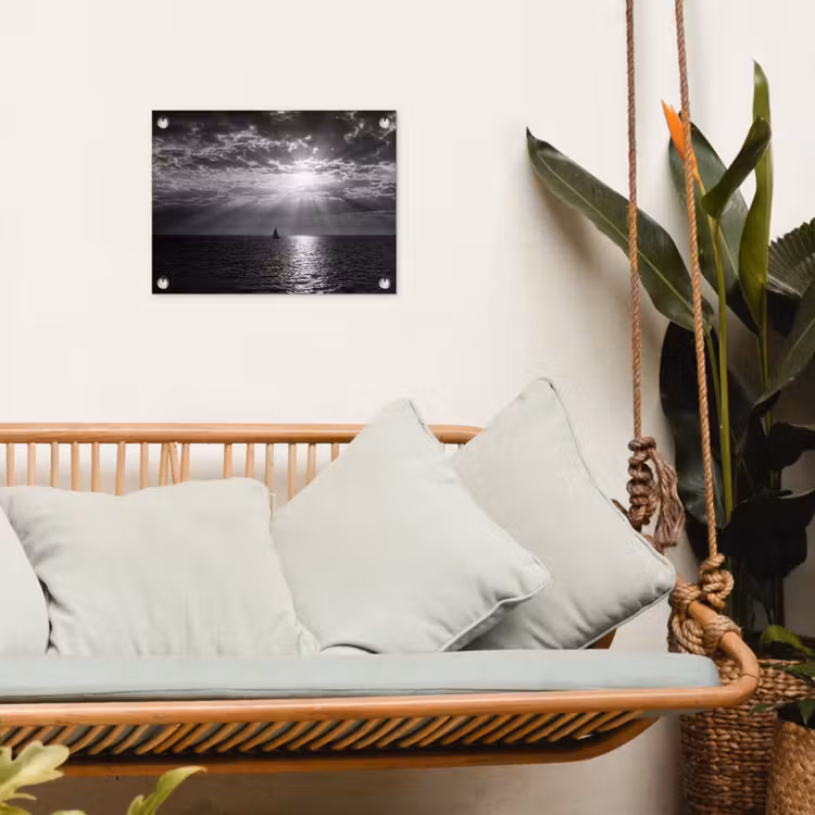 Tuinposter - Water - Boot - Lucht - Natuur - Zwart-wit — 5