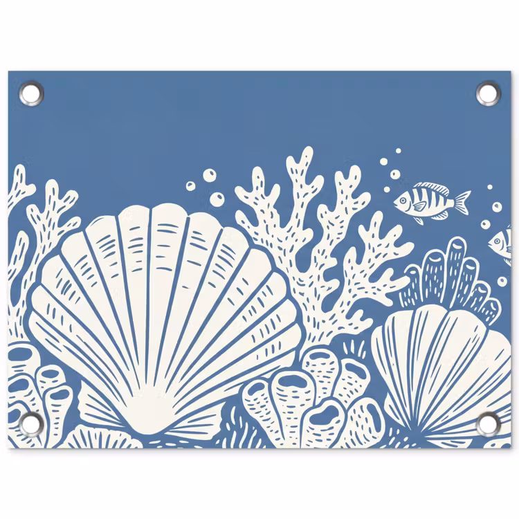 Tuinposter - Zeeleven - Koraal - Schelp - Vis - Illustratie - Onderwater — 1