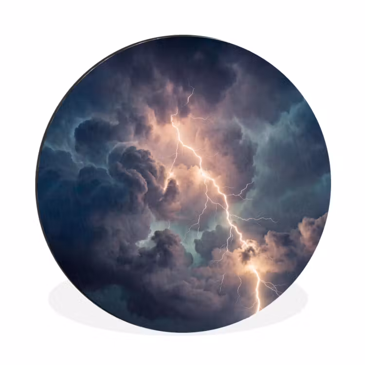 Wandcirkel - Aluminium - Bliksem - Storm - Natuur - Donker — 1