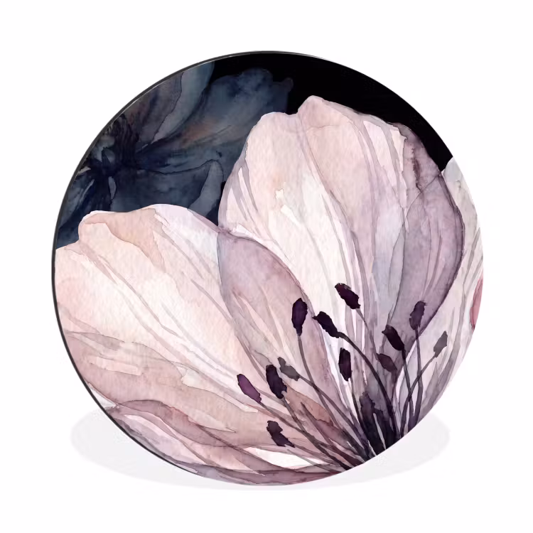 Wandcirkel - Aluminium - Bloemen - Aquarel - Modern - Roze - Donker — 1