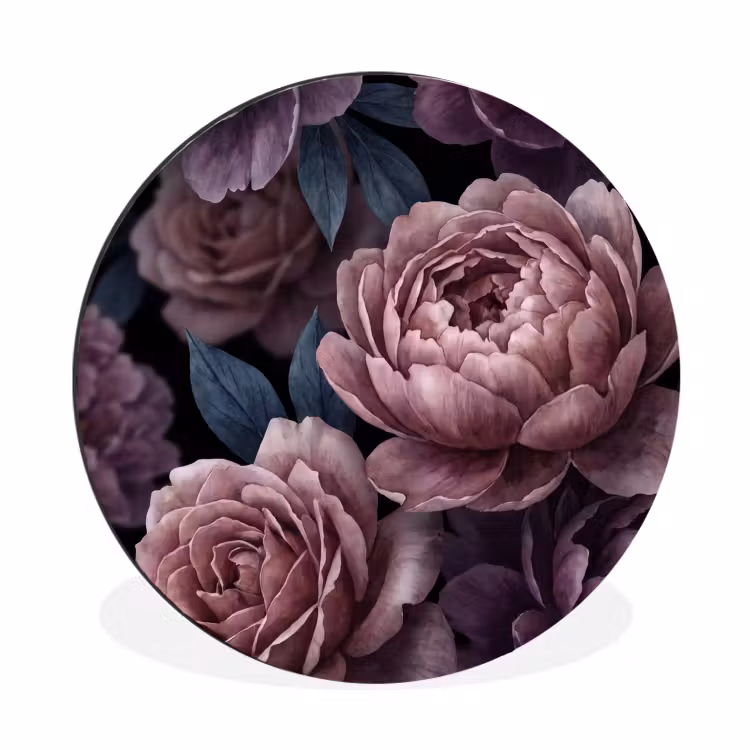 Wandcirkel - Aluminium - Bloemen - Patroon - Donker - Botanisch - Paars — 1