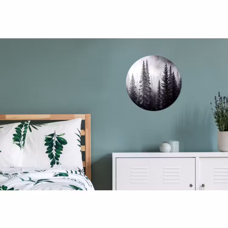 Wandcirkel - Aluminium - Bos - Mist - Winter - Monochroom - Natuur — 4