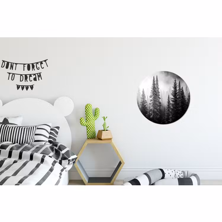 Wandcirkel - Aluminium - Bos - Mist - Winter - Monochroom - Natuur — 5