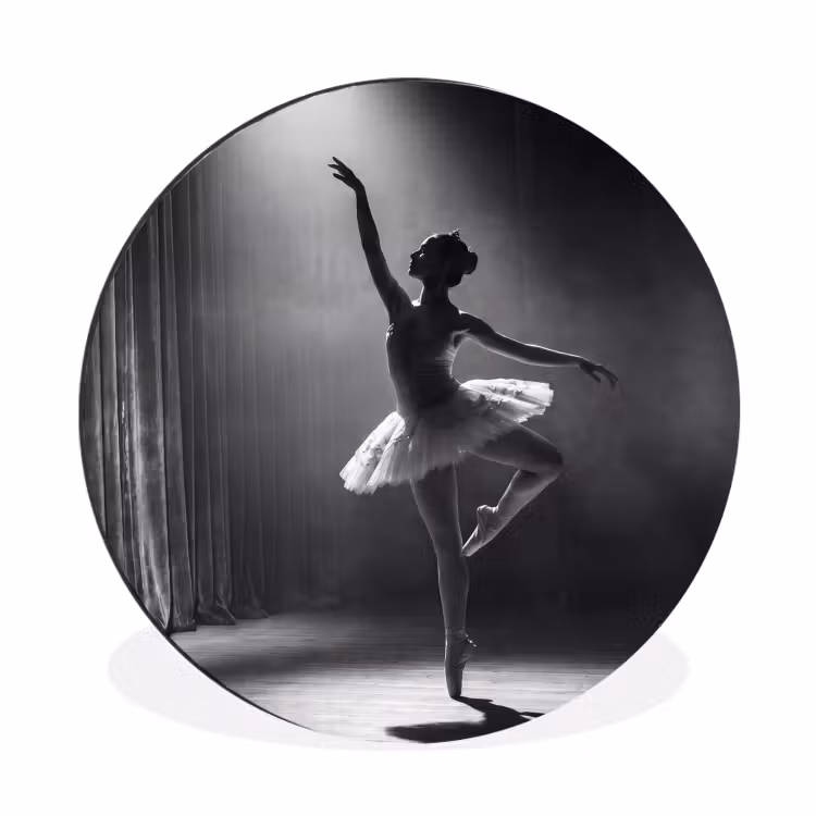 Wandcirkel - Aluminium - Danser - Podium - Zwart-wit - Kunst - Klassiek — 1