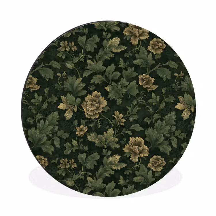 Wandcirkel - Aluminium - Donker - Groen - Goud - Botanisch — 1
