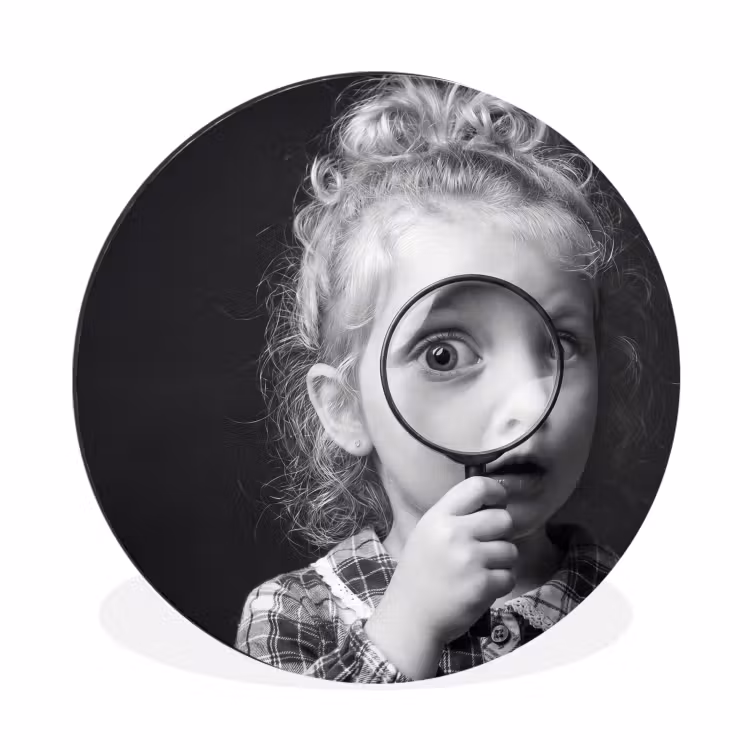Wandcirkel - Aluminium - Kind - Vergrootglas - Portret - Zwart-wit — 1
