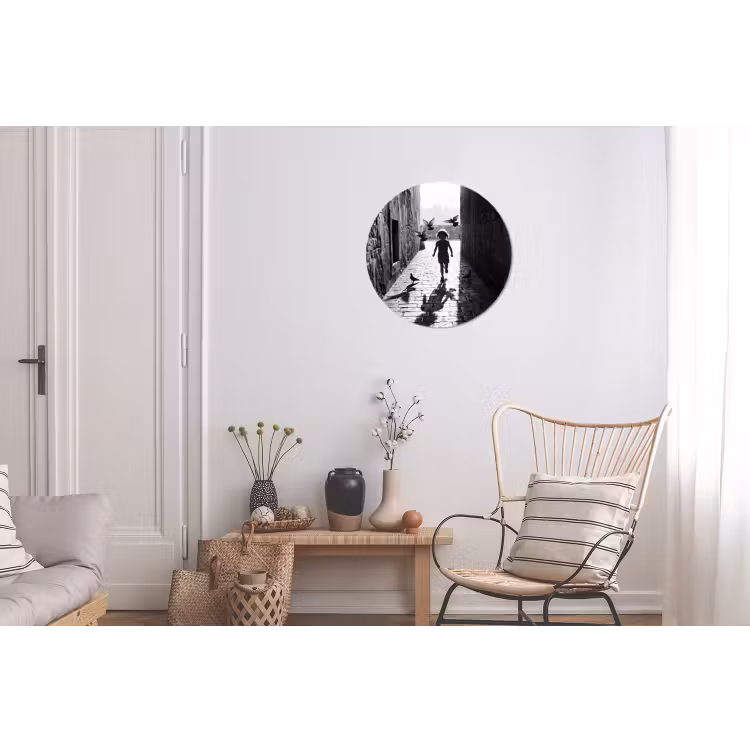 Wandcirkel - Aluminium - Kind - Vogel - Straat - Zwart-wit - Spelen — 2