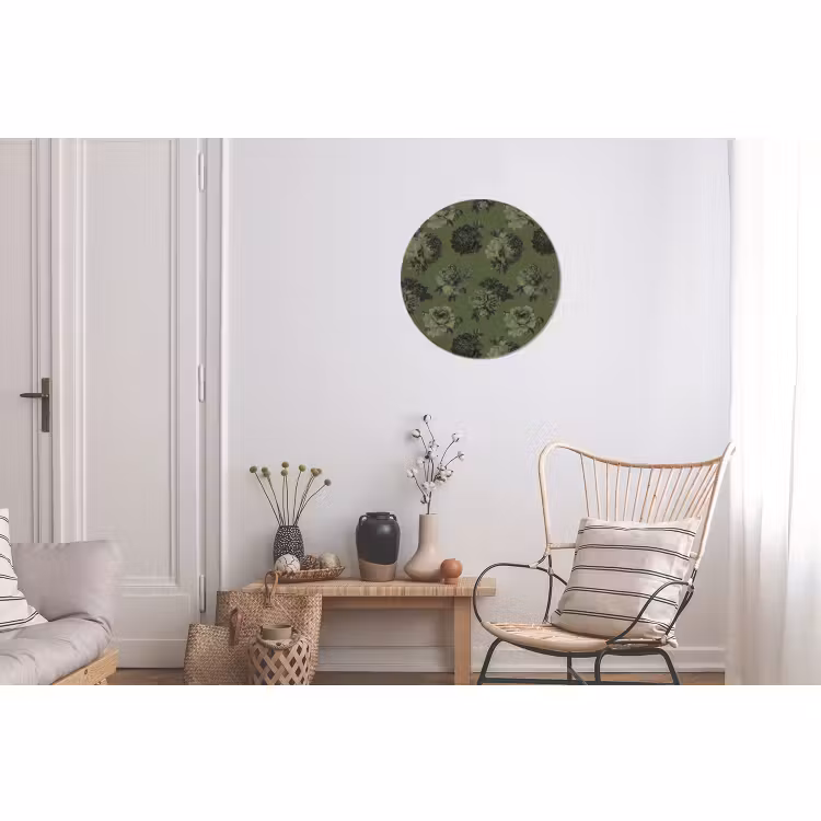 Wandcirkel - Aluminium - Klassiek - botanisch - Olijfgroen - Bloemen — 2