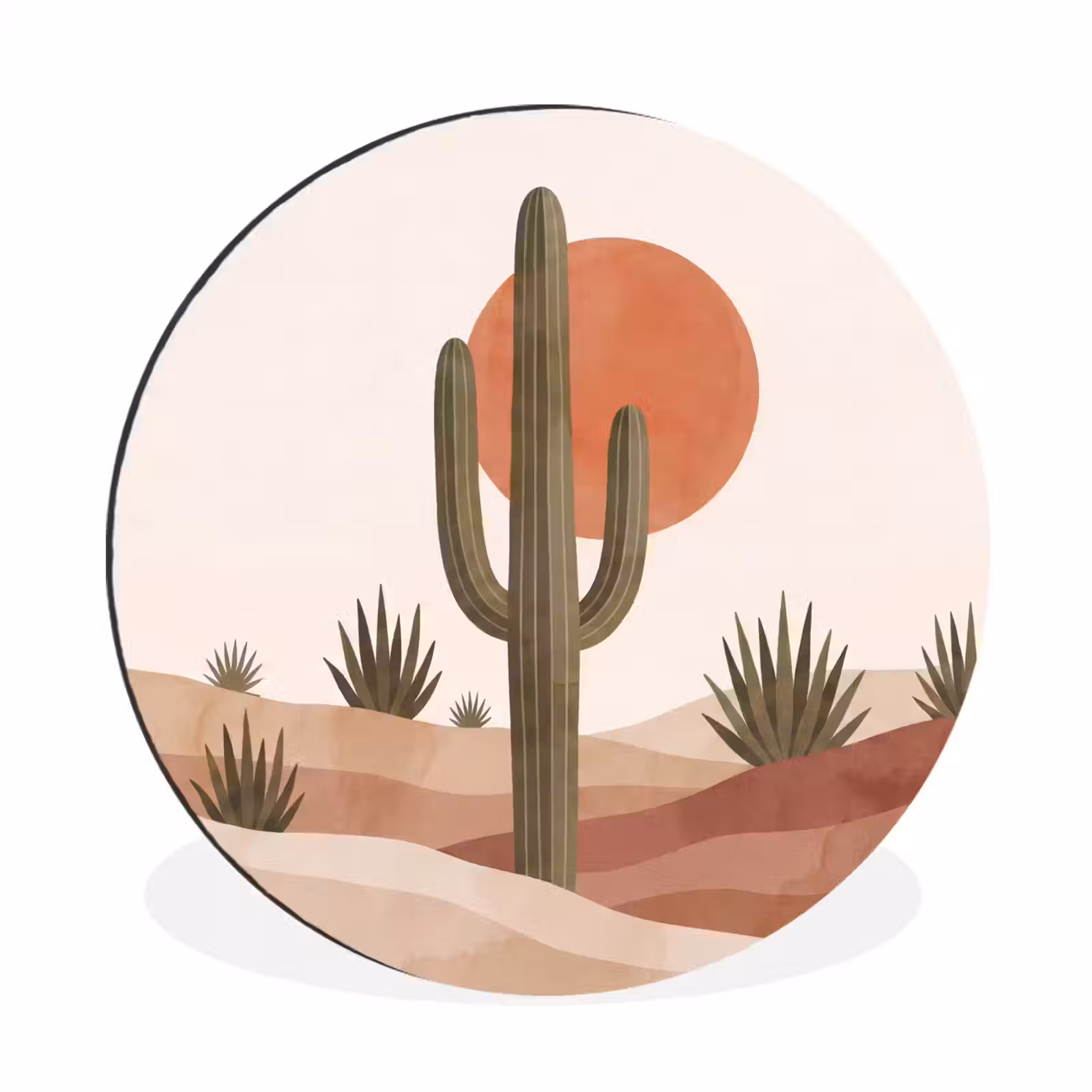 Wandcirkel - Aluminium - Cactus - Duinen - Modern - Landschap - Groen — 1
