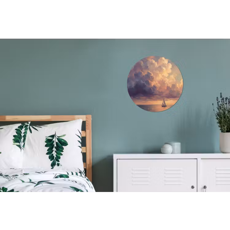 Wandcirkel - Aluminium - Boot - Zonsondergang - Zee - Natuur - Goud — 4
