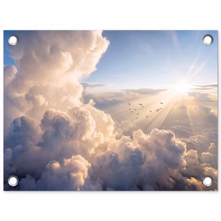 Tuinposter - Wolken - Zonnestralen - Natuur - Wit — 1