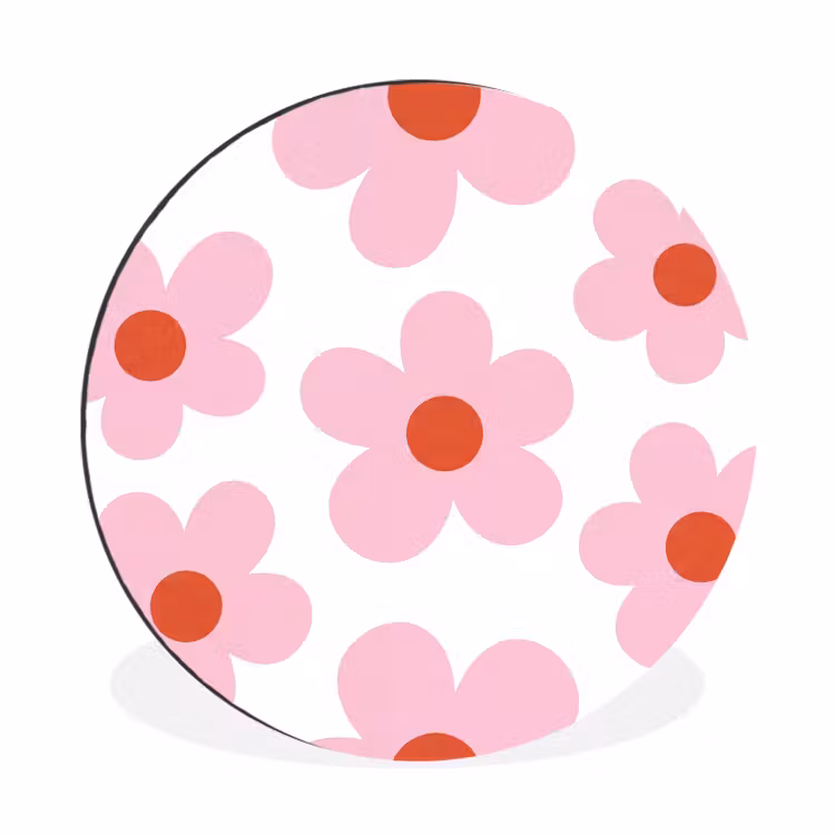 Wandcirkel - Aluminium - Bloemen - Patroon - Modern - Roze - Wit — 1