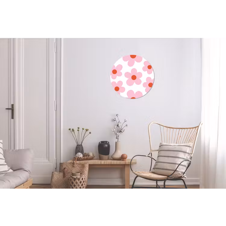 Wandcirkel - Aluminium - Bloemen - Patroon - Modern - Roze - Wit — 2