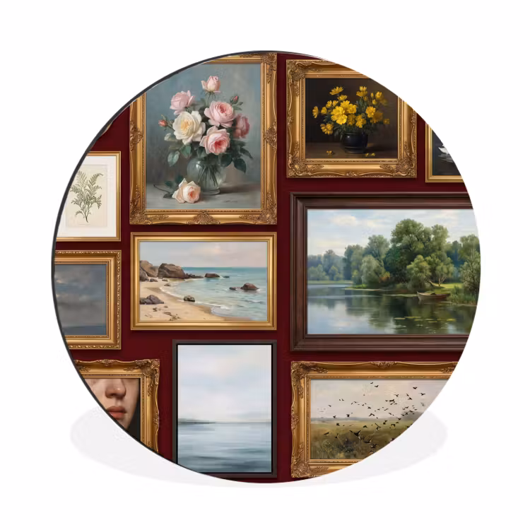 Wandcirkel - Aluminium - Bloemen - Vaas - Klassiek - Kunst - Rood — 1