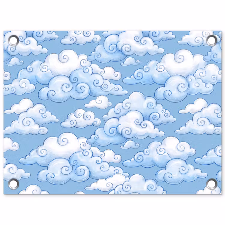 Tuinposter - Wolken - Patroon - Hemel - Illustratie - Wit — 1