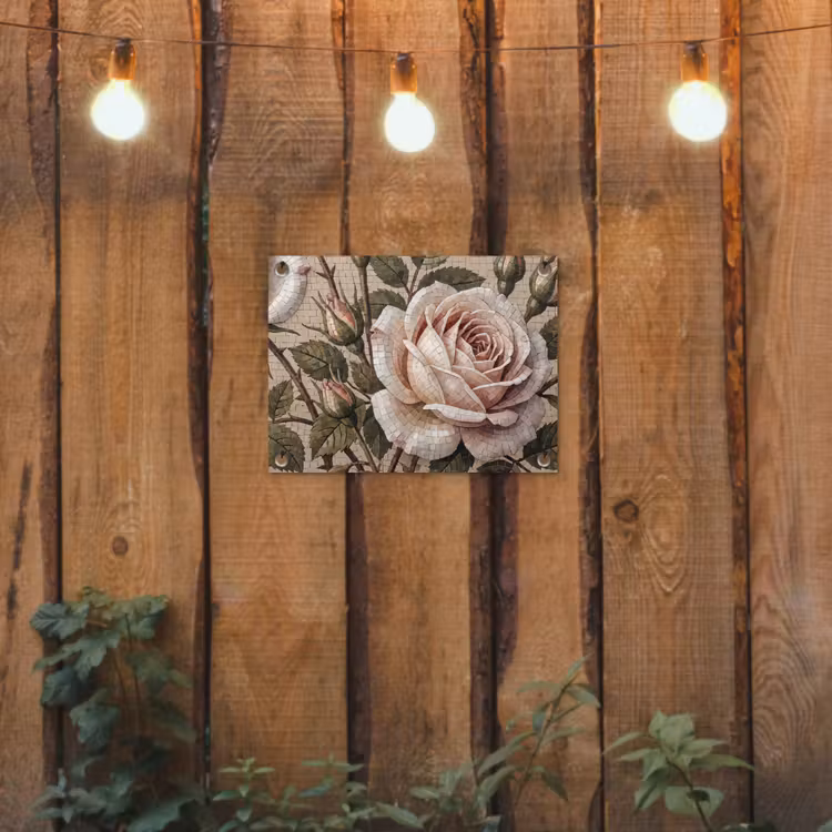 Tuinposter - Roos - Mozaïek - Bloemen - Klassiek - Beige — 2