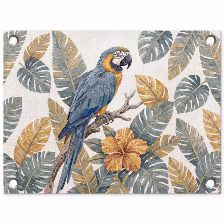 Tuinposter - Vogel - Tak - Natuur - Mozaïek - Blauw — 1