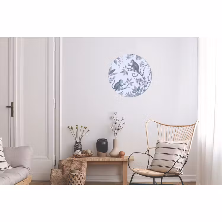 Wandcirkel - Aluminium - Aap - Boom - Bladeren - Jungle - Illustratie — 2