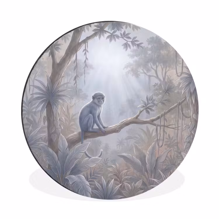 Wandcirkel - Aluminium - Aap - Boom - Jungle - Natuur - Grijs — 1