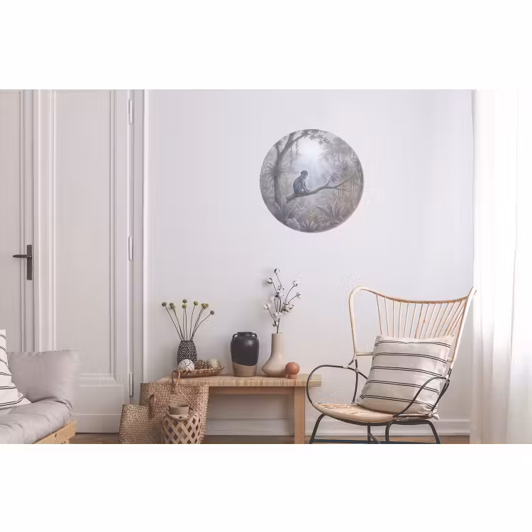 Wandcirkel - Aluminium - Aap - Boom - Jungle - Natuur - Grijs — 2