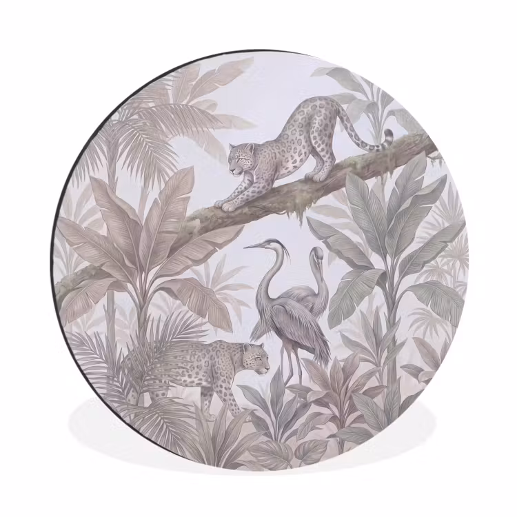 Wandcirkel - Aluminium - Kat - Vogel - Jungle - Illustratie - Dieren — 1